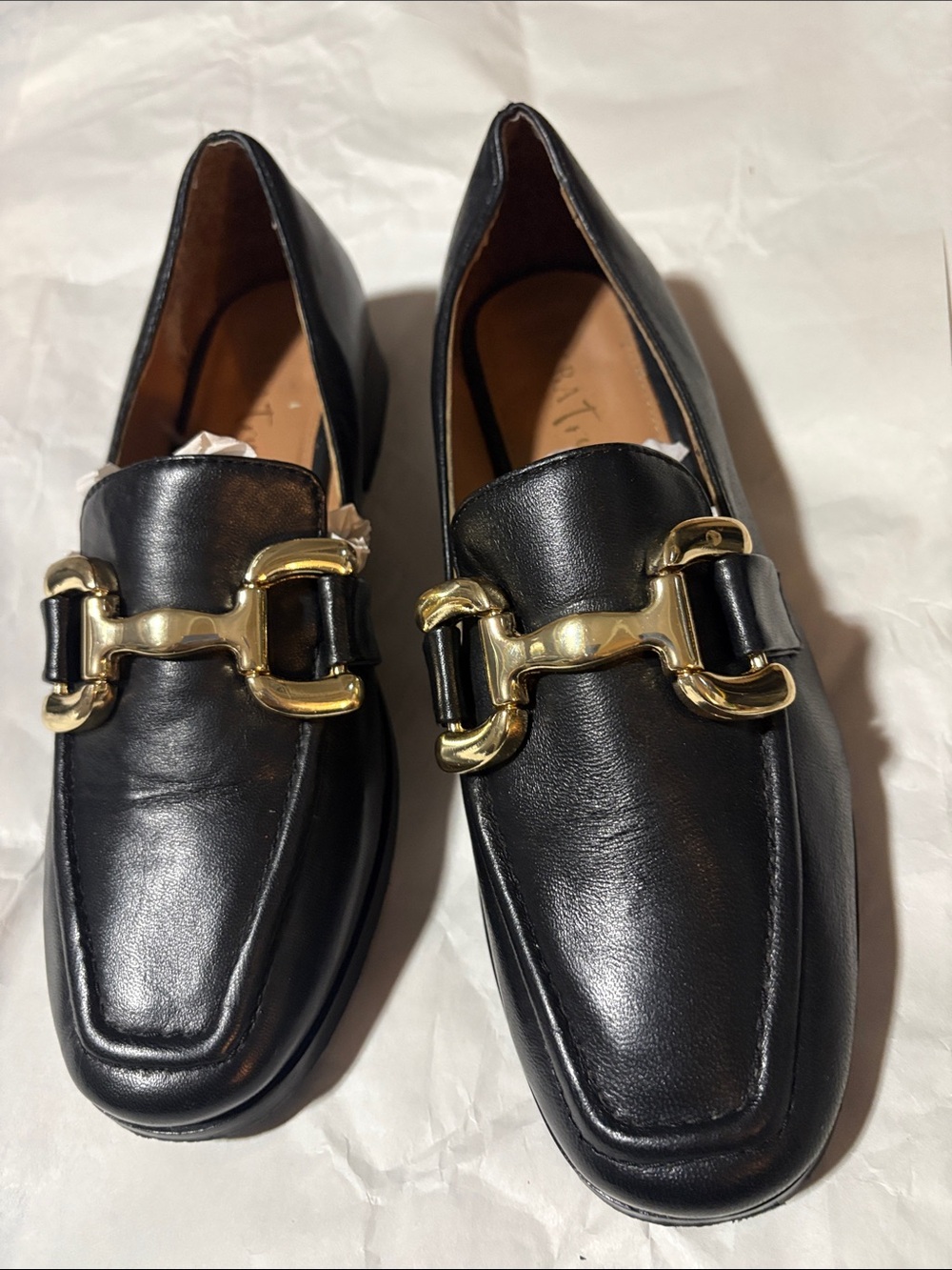 Men's Black Leather Slip-On Loafers with Gold Bit Detail
